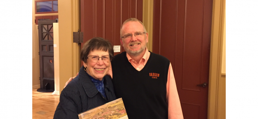 Joan Griffis in 2015 with Larry Landis, author of A School for the People: A Photographic History of Oregon State University